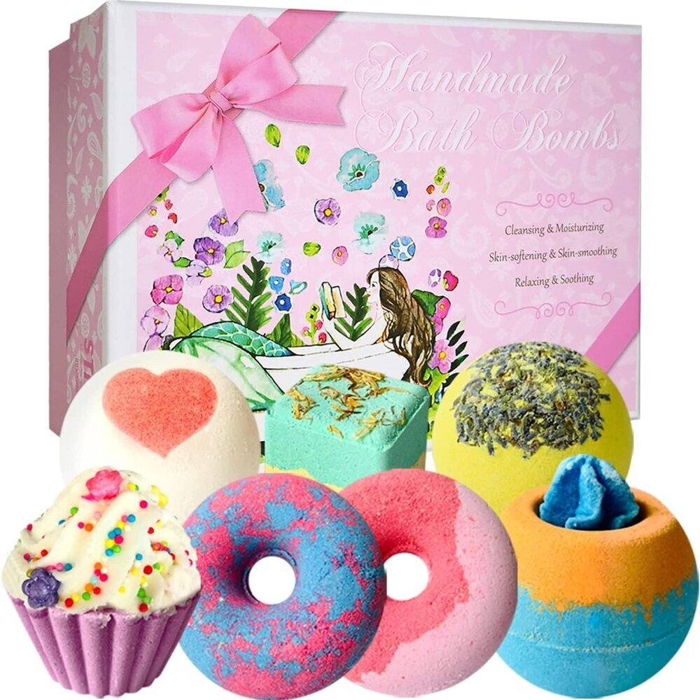 Bath Bombs, 7 Natural Bath Bomb Gift Set, Handmade Bubble Bathbombs for Women Ki